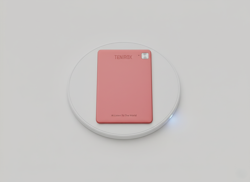 TENIROX Card Audio Recorder Used in Wireless Charging Scenario, PINK,Fast Wireless Charging Supported, Strictly for Legal Use, Protect Privacy